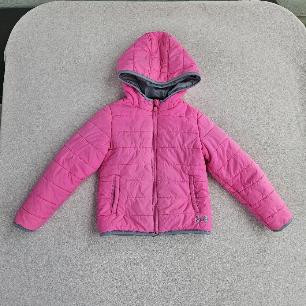 Under Armour Winter Puffer Coat Pink Water Resistant 4 Hooded Outdoor Pockets